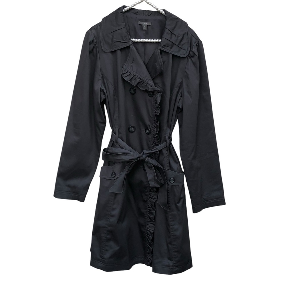 Apt 9 Charcoal Gray Ruffled Double-Breasted Trench Coat size XL - Picture 2 of 8